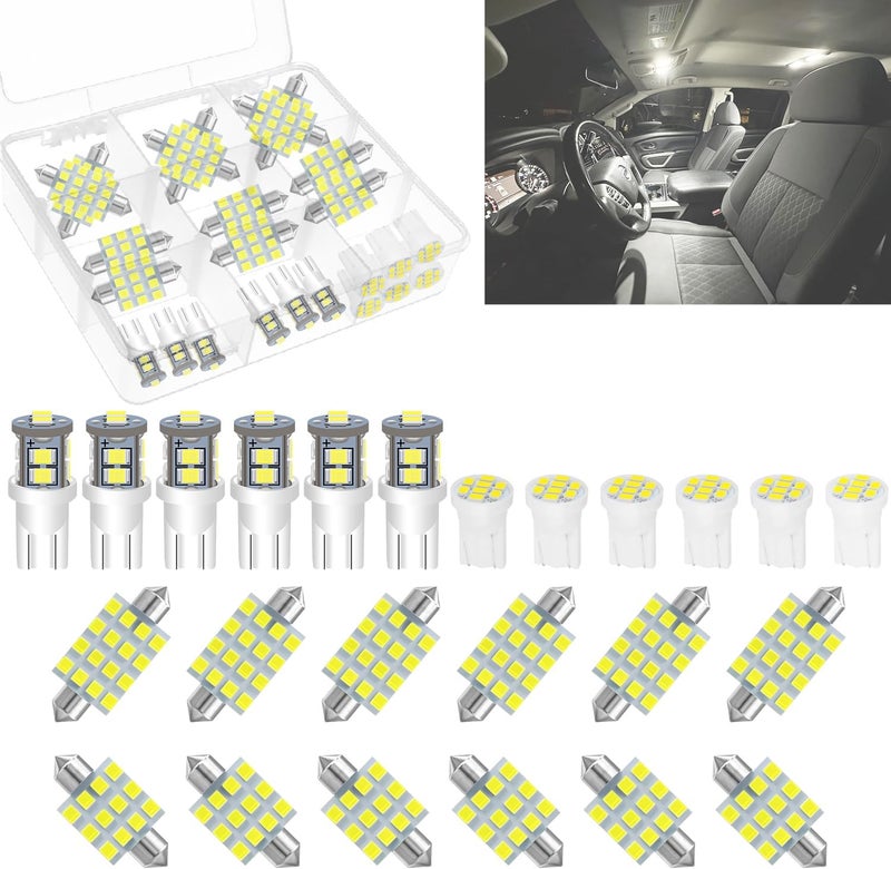 LEDYOTRY 24 Pieces Car interior led lights Dome Light Kit Set, Super Bright White T10 194 578 41mm DE3175 31mm LED Bulb Replacement for Car Indoor Map License Plate Door Side Marker Trunk Light - Image 1